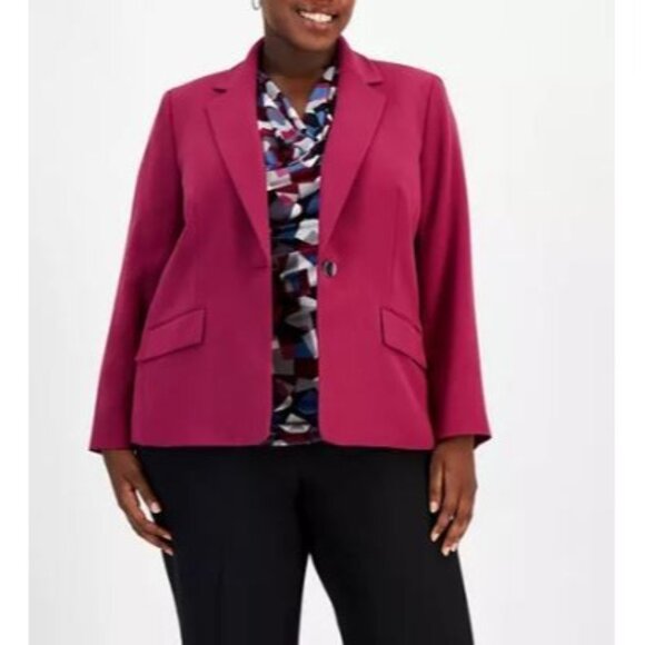 Kasper Womens One-Button Stretch Crepe Blazer cerise Pink 12 - Picture 1 of 10